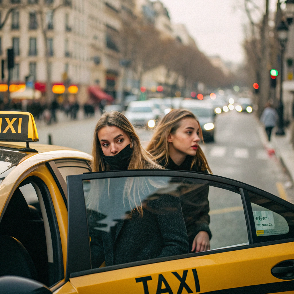 a-young-woman-and-his-friend-taking-a-taxis-in-par